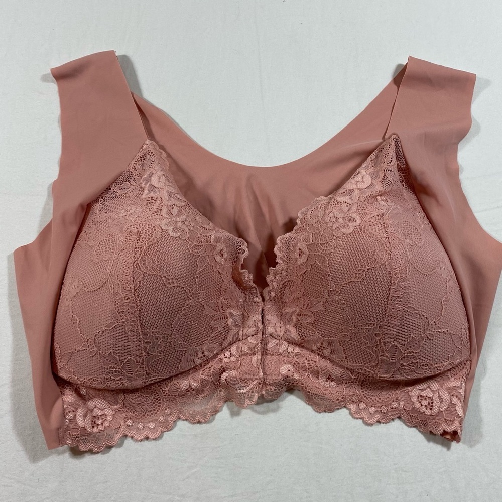 Lace Buttery Soft Bra front clasps feminine Bra Sports Bra Size 5L Pink color
